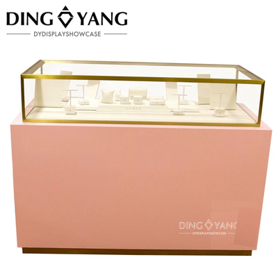 Moda Bonita Joyería de madera rosa mostrador de salón de exposición Con el gabinete de la parte inferior de bloqueo