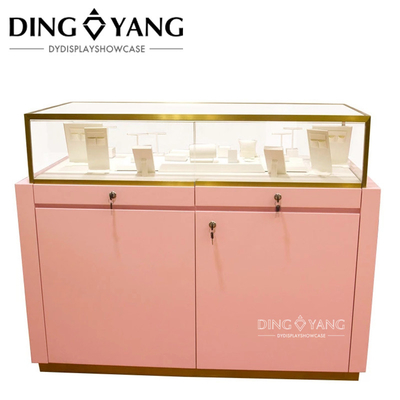 Moda Bonita Joyería de madera rosa mostrador de salón de exposición Con el gabinete de la parte inferior de bloqueo