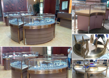 Diseño elegante Muebles de joyería de escritorio Casos de exhibición de acero inoxidable estable Cuadro de madera