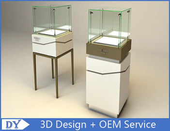 Casco de visualización de joyas de vidrio de alto cuadrado con logotipo de luces / gabinetes de visualización de vidrio de tienda