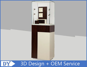 Revestimiento de madera personalizado Joyería Torre Vitrinas con color marrón claro LED