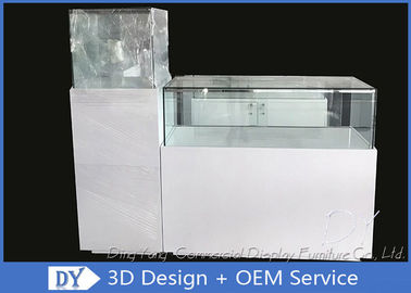 Cuadro blanco brillante / rectángulo Casos de pantalla de vidrio personalizados con estante en el interior