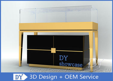 S / S + MDF + Vidrio + Luces Oro Joyería Salón de exposición Diseño 3D de interiores