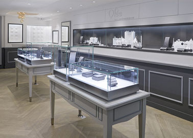 Estilo moderno simple de cristal gris mate de los gabinetes de exhibición de la joyería de la forma oblonga