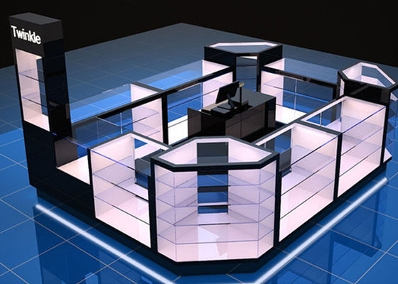 calidad  Custom Mall Kiosk / Jewelry Showcase Kiosk Full View 4 Layers Shelves fábrica