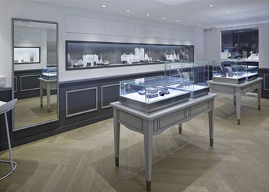 Estilo moderno simple de cristal gris mate de los gabinetes de exhibición de la joyería de la forma oblonga
