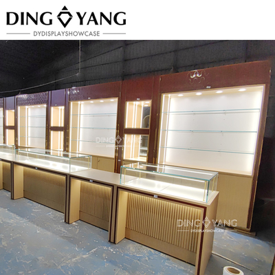 Casilla de visualización de joyas de vidrio de madera de alta gama mayorista, provee escaparates de joyas de tiendas completas Servicio de diseño 3D